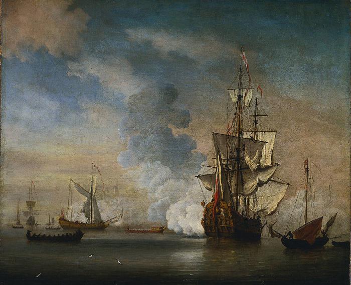 Willem Van de Velde The Younger English Warship Firing a Salute oil painting image